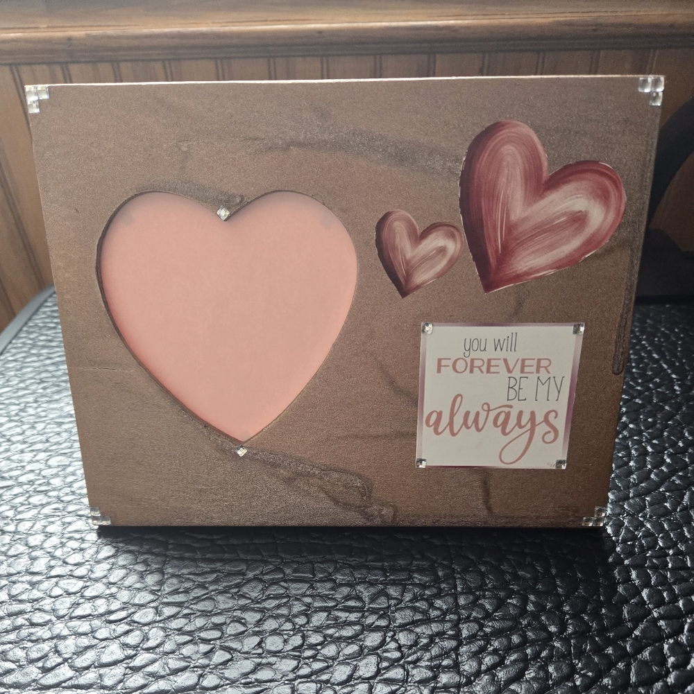 Wood Rosegold Paint Drip Heart Picture Frame with Diamond Accent & Quote - Picture 1 of 3